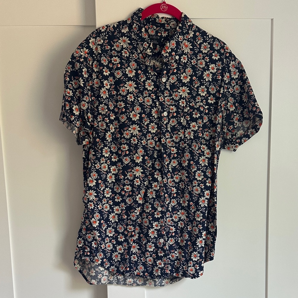 J. Crew Navy Short-Sleeve Floral Button-Down Shirt